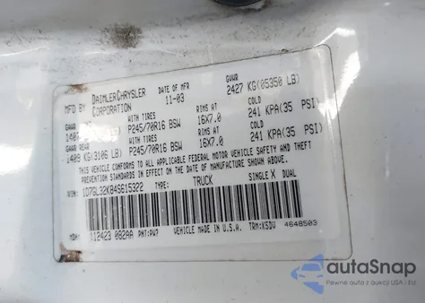2004 Dodge Dakota Sport z USA, uszkodzony, nr VIN 1D7GL32K84S615322